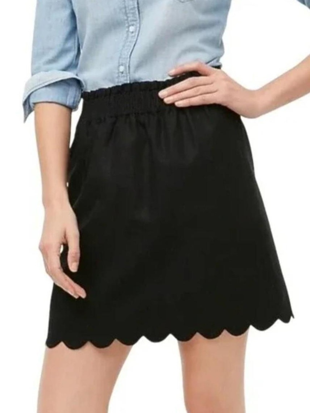 J.CREW Women’s Size 2 Black Scalloped Linen-Cotton Pull-On Mini Skirt